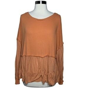 Free People We The Free Rust Tiered Ruffle Pullover Sweater Top, Size S